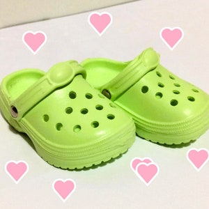 18 inch Doll Shoes - Little Bright LIme Green Plastic Clogs Sandals - Doll Accessories Fits American Girl Doll