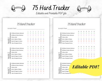 75 Hard Tracker bearbeitbarer digitaler PDF-Download, 75 Hard Tracker Goodnote, 75 Hard Vorlage, 75 Challenge Tracker, Fitness Journal, 75 Tracker