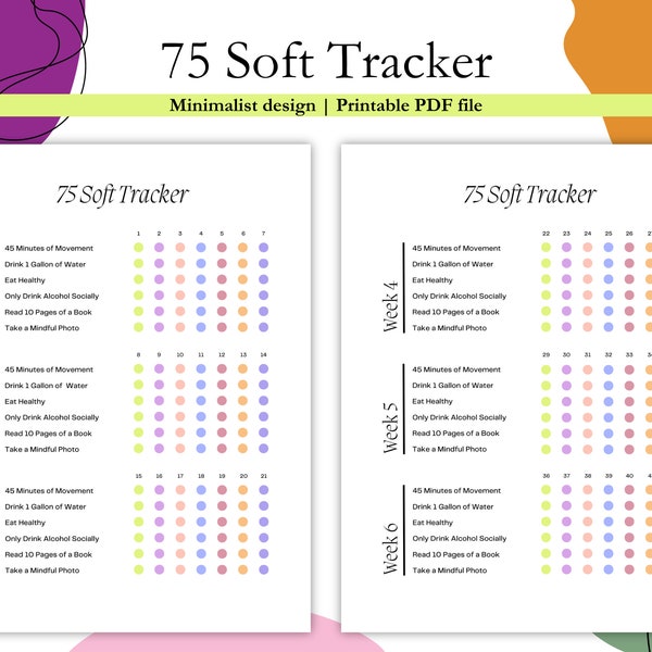 75 Soft Tracker Digital PDF Download, 75 Soft Tracker Goodnote, 75 Soft Editable Template, 75 Challenge Tracker, Fitness Journal, 75 Soft