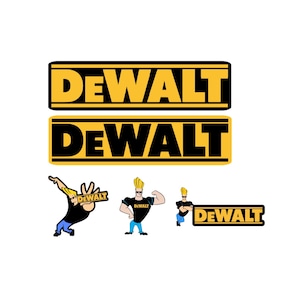 Dewalt Tools With Johnny Bravo Decals/Stickers Set of 5 Great for toolboxes, cases, Hydroflask, Etc....