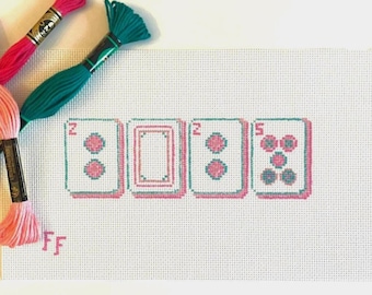 Mahjong Christmas Ornament 2025 Needlepoint Canvas | Pink Teal or Red Green | 18 Mesh