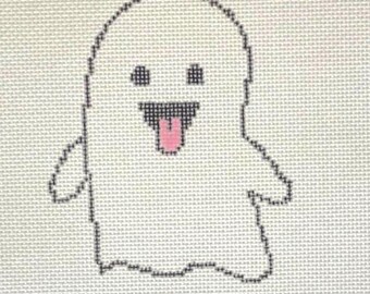 Ghost Needlepoint Canvas – Halloween Needlepoint Hand Painted 18 Mesh – Funny Spooky Stitch Design