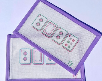 2026 Mahjong Christmas Ornament Needlepoint Canvas | Pink Teal or Red Green | 13 or 18 Mesh