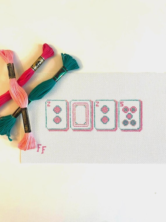 Mahjong Christmas Ornament 2025 Needlepoint Canvas | Pink Teal or Red Green | 18 Mesh