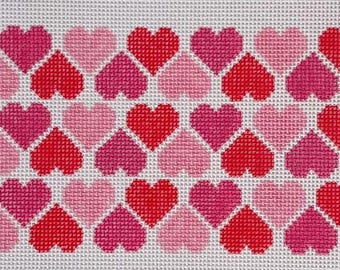 Valentine Hearts – Needlepoint Bag Insert Canvas (13 Mesh, 7x4”)