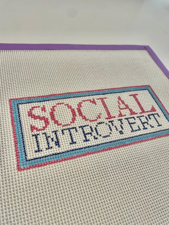 Social Introvert Needlepoint Canvas -- Hand-painted on 13 mesh