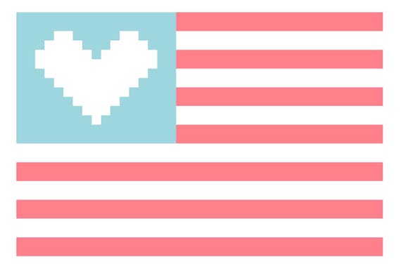 American Flag Needlepoint Canvas: Hand-painted American Heart Patriotic Design