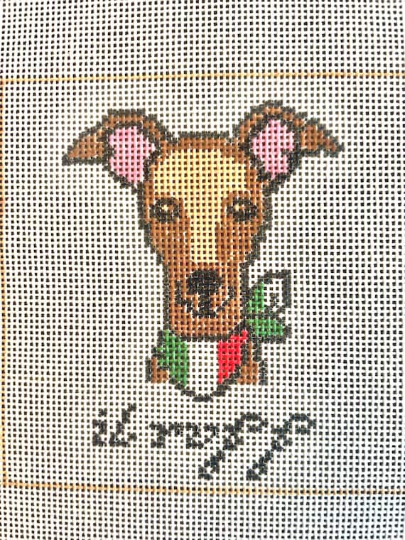 Italian Greyhound Needlepoint Canvas | 4x4” Hand-Painted 18 Mesh DIY Dog Pun Decor | “Il Ruff”