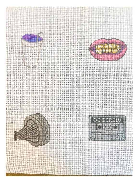 Houston Texas Rap Culture Needlepoint Coaster Set: Hand-Painted DIY Canvases