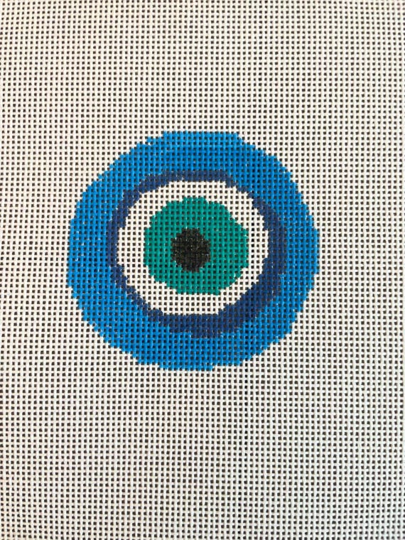 Evil Eye Needlepoint Canvas | 3.5x3.5” Hand-Painted 13 Mesh DIY Protection Decor | Good Luck Gift