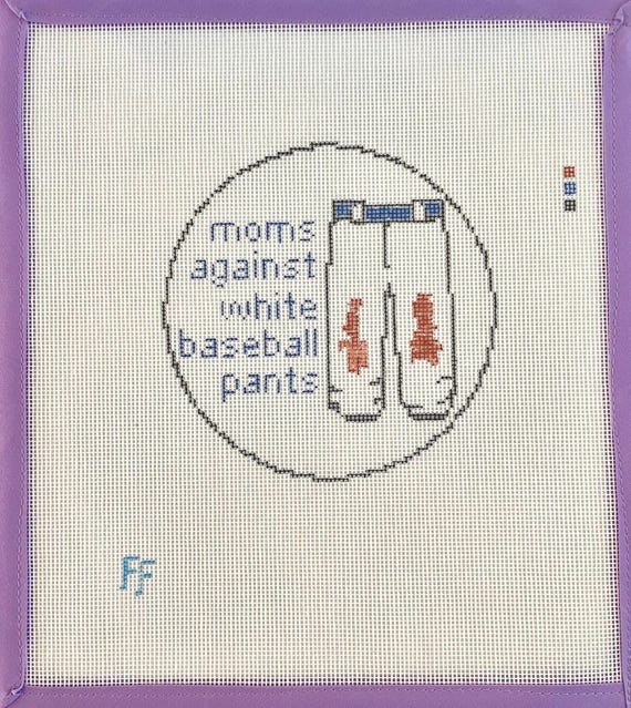 Moms Against White Baseball Pants Needlepoint Canvas -- Hand-painted 18 mesh
