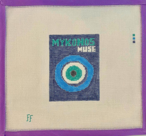 Mykonos Muse Coffee Table Book Needlepoint Canvas -- Hand-painted on 18 mesh