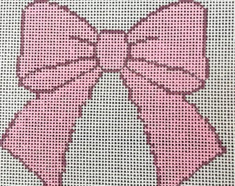 Pink Bow Needlepoint Canvas | 4x3.75” Hand-Painted 18 Mesh DIY Girly Decor