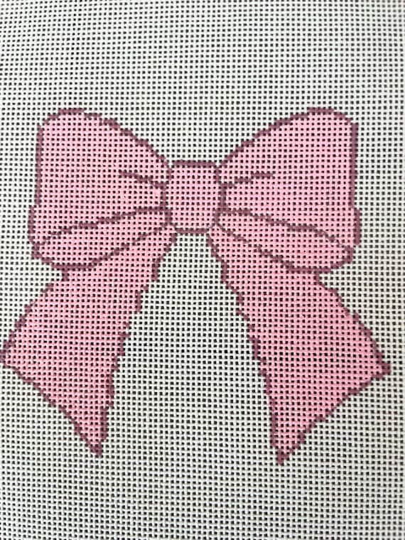 Pink Bow Needlepoint Canvas | 4x3.75” Hand-Painted 18 Mesh DIY Girly Decor
