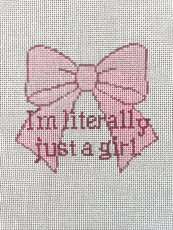 I'm Literally Just a Girl Quote, Needlepoint Canvas: Hand-Painted DIY Project with Bow