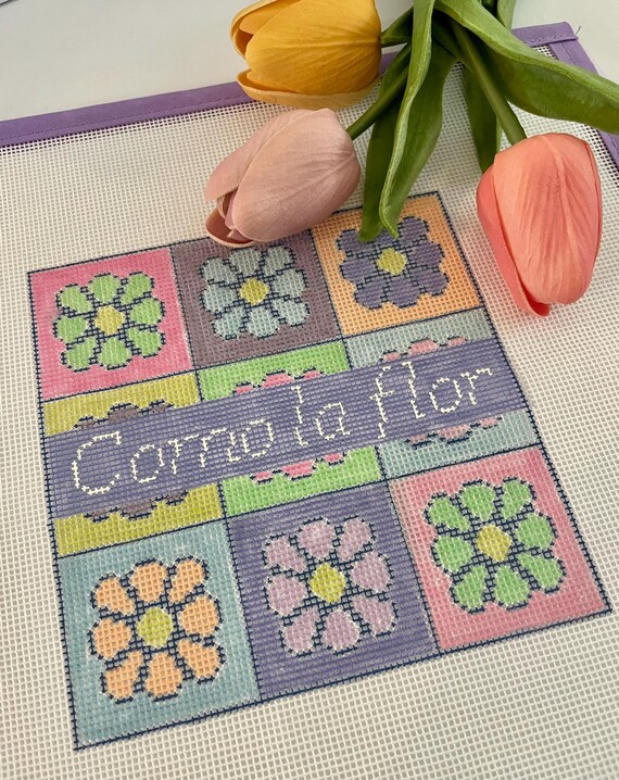 Como La Flor Needlepoint Canvas – Selena Tribute Hand-Painted on 18 Mesh