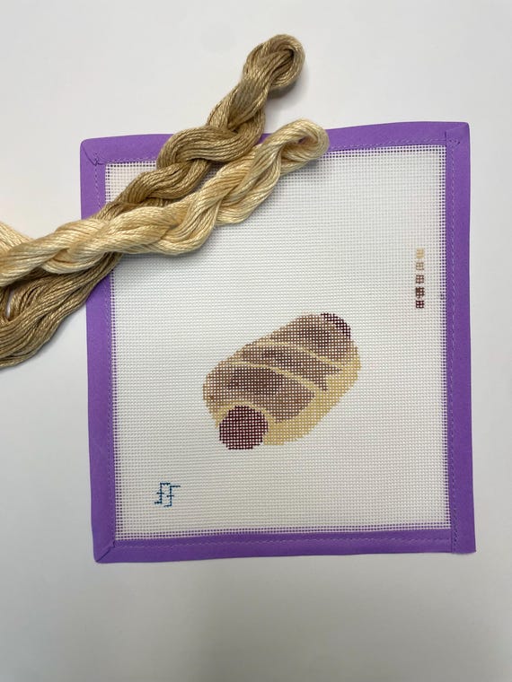 Meat Kolache Needlepoint Canvas | Hand-Painted 18 Mesh | Texas Pastry-Inspired Mini