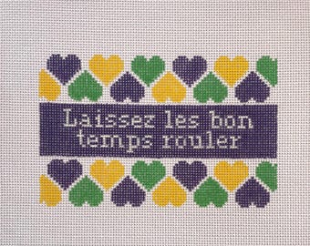 Laissez Les Bon Temps Roule” Mardi Gras Bag Insert – Needlepoint Canvas (13 Mesh, 7x4”)