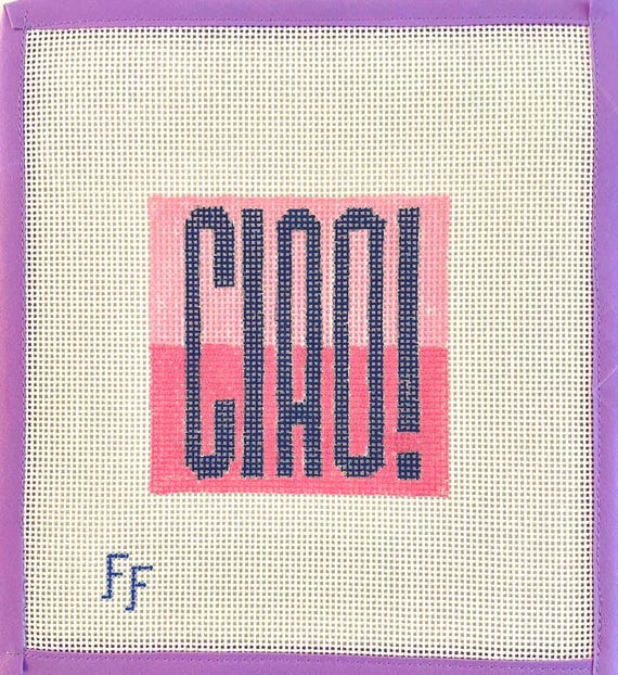 Ciao Needlepoint Canvas -- Hand-painted on 13 mesh -- Italian Coaster Needlepoint