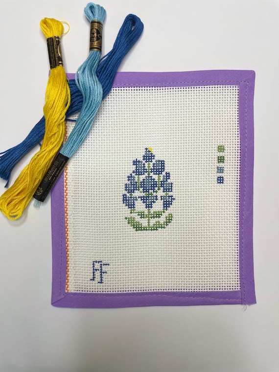 Bluebonnet Needlepoint Canvas | Hand-Painted 13 Mesh | Mini Texas Wildflower Design by Frick Frack