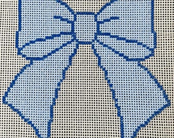 Blue Bow Needlepoint Canvas | 4x3.75” Hand-Painted 18 Mesh DIY Girly Decor