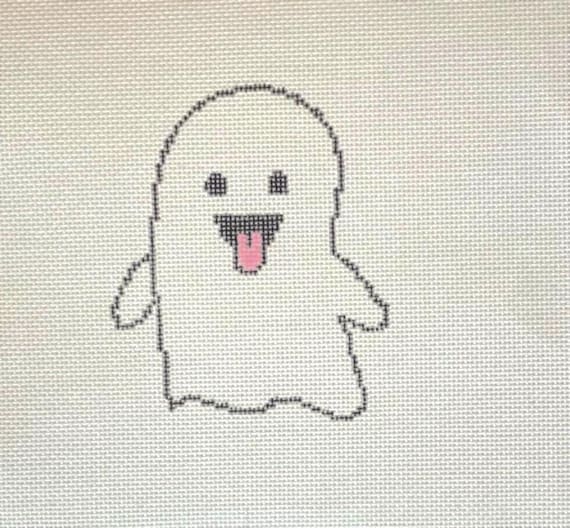 Ghost Needlepoint Canvas – Halloween Needlepoint Hand Painted 18 Mesh – Funny Spooky Stitch Design