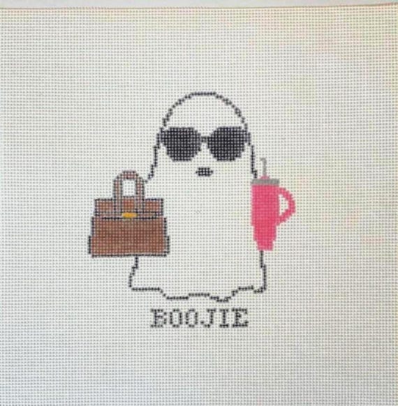 Boojie Ghost Needlepoint Canvas: Chic Halloween Design, Birkin & Stanley Cup