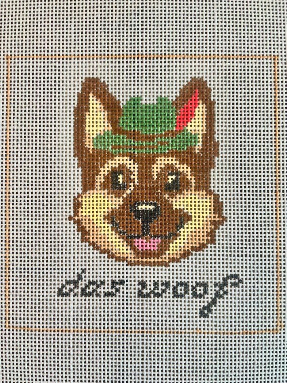 German Shepherd Needlepoint Canvas | 4x4” Hand-Painted 18 Mesh DIY Dog Pun Decor | “Das Woof”
