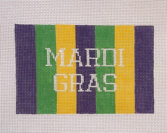 Mardi Gras Stripe Bag Insert – Needlepoint Canvas (13 Mesh, 7x4”)