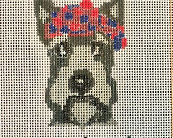 Scottish Terrier Needlepoint Canvas | 4x4” Hand-Painted 18 Mesh DIY Dog Pun Decor | “An Yipyip”