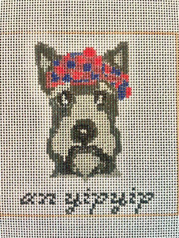Scottish Terrier Needlepoint Canvas | 4x4” Hand-Painted 18 Mesh DIY Dog Pun Decor | “An Yipyip”