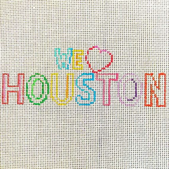I Heart Houston Needlepoint Canvas | Hand-Painted 18 Mesh DIY Ornament | Houston Pride and Love