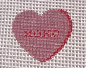 XOXO Valentines Conversation Heart – Needlepoint Canvas (13 Mesh, 3x3”)