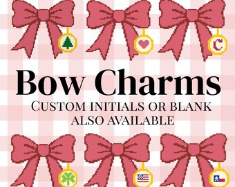 Hand-Painted Bow Charm Needlepoint Canvas: Personalized Initial, Heart, Christmas Tree