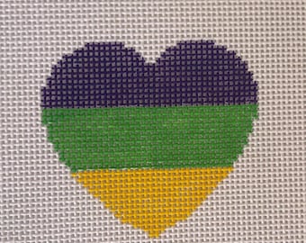 Mardi Gras Heart – Needlepoint Canvas (13 Mesh, 3x3”)