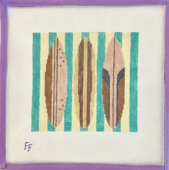 Surfboard Beach Needlepoint Canvas -- Hand-painted on 18 mesh