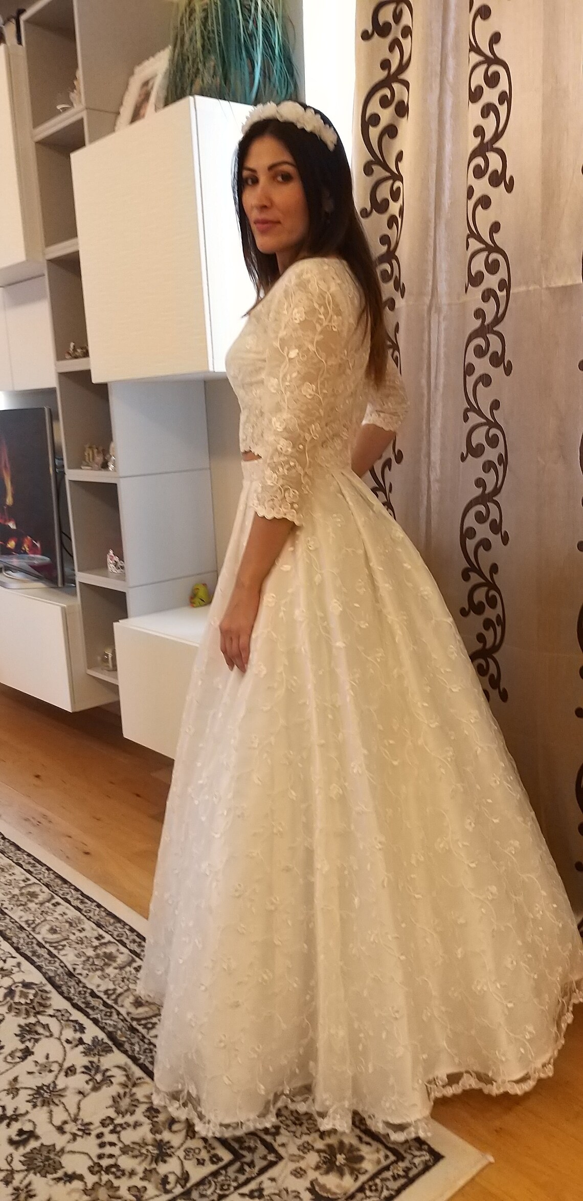 Bridal skirt in lace-wedding dress pleated floral double | Etsy Bridal skirt in lace-wedding dress pleated floral double | Etsy