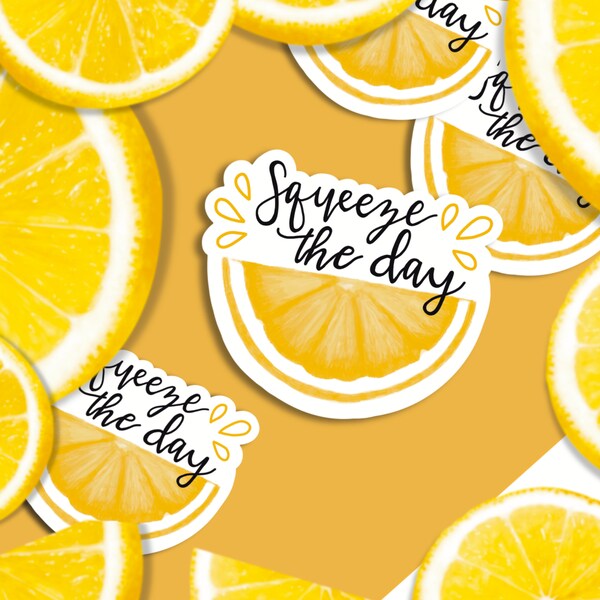 Squeeze the Day Lemon Quote Sticker | 3”x 3”| Durable Weatherproof Stickers| Cute Vintage Sticker for Laptop, Water Bottles|