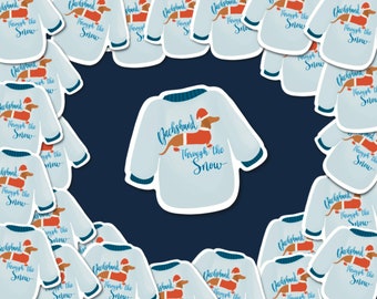 Dachshund Through The Snow Holiday Sweater Sticker | Christmas Stickers | Dachshund Sticker | Laptop Stickers | Holiday stickers | 2.5X2.0 |