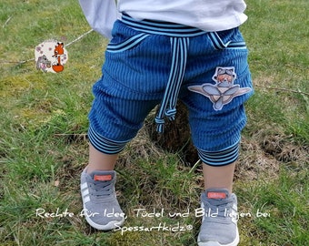 Short corduroy blue jogger shorts with foxes - motif changeable