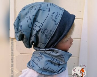 Spessartkidz® Beanie and Loop with Monsters warm sweat or fleece