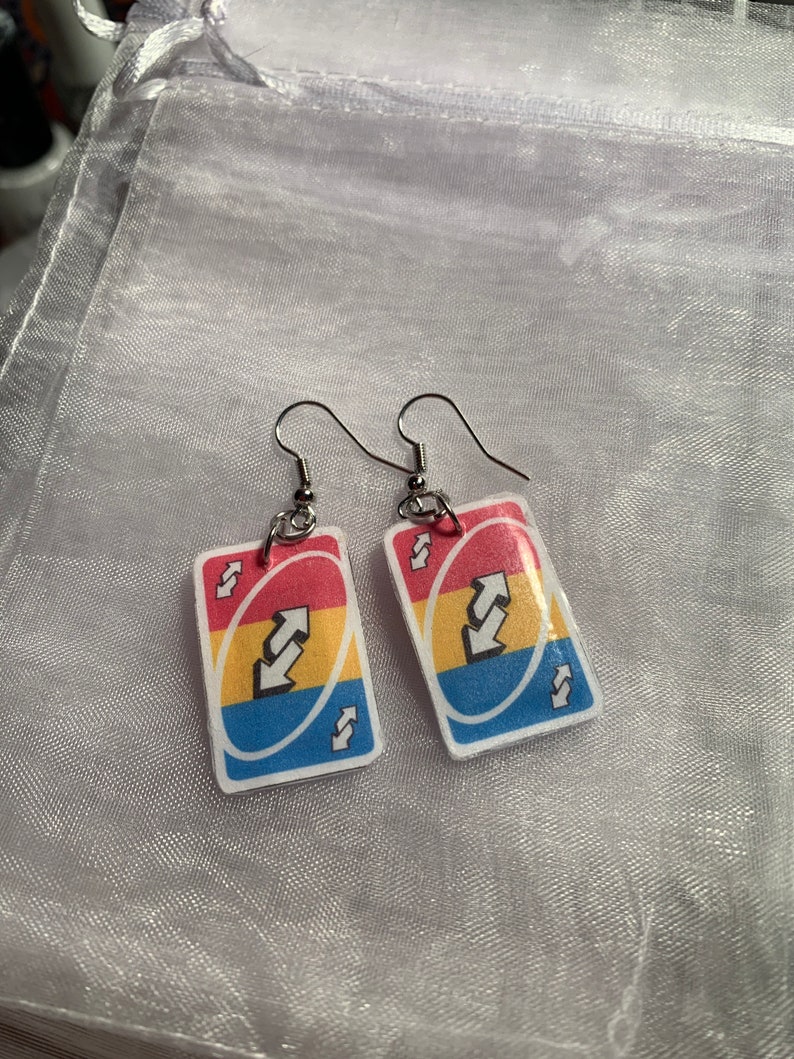 Uno Reverse Card Pansexual Earrings