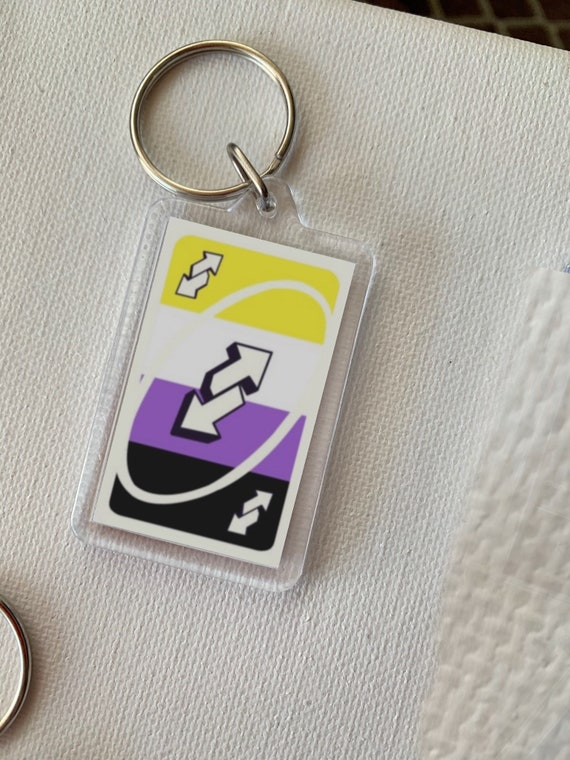 Non Binary Flag Uno Reverse Card Keychain Etsy