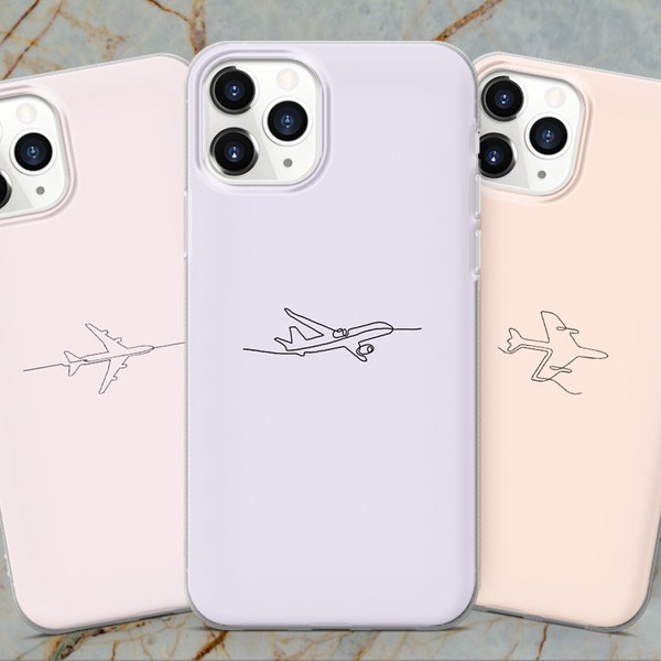 Plane Phone Case Line Art Cover for iPhone 14 Pro 13 Pro, 12, Xr, 11, X, XS & Galaxy S21, S20, S10, A51, A12 Huawei P30