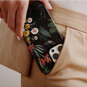 Tropical Flowers Phone Case Dark Jungle Leaves Tough Case fit for iPhone 16 15 14 13 12 SE Max Pro - Samsung Galaxy S25 - Google Pixel 9