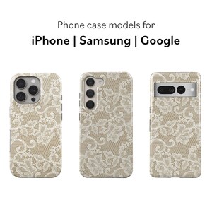 White Floral Lace Pattern Beige Phone Case for iPhone, Samsung & Google image 8