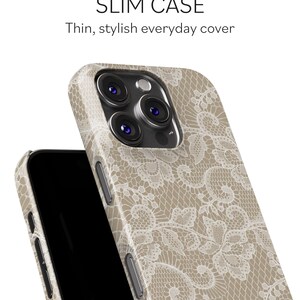 White Floral Lace Pattern Beige Phone Case for iPhone, Samsung & Google image 3