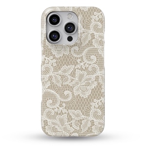 White Floral Lace Pattern Beige Phone Case for iPhone, Samsung & Google image 1