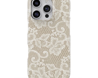 White Floral Lace Pattern Beige Phone Case for iPhone, Samsung & Google
