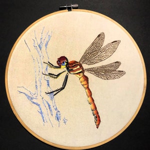 Embroidery of an orange dragonfly